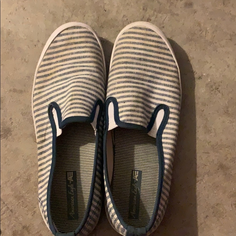 American eagle slip on’s blue and white stripped.